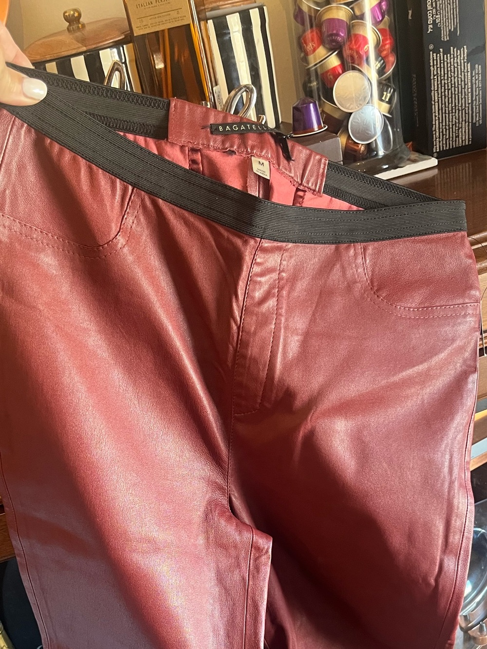Bagatelle Women’s Burgundy Leather Skinny Pants